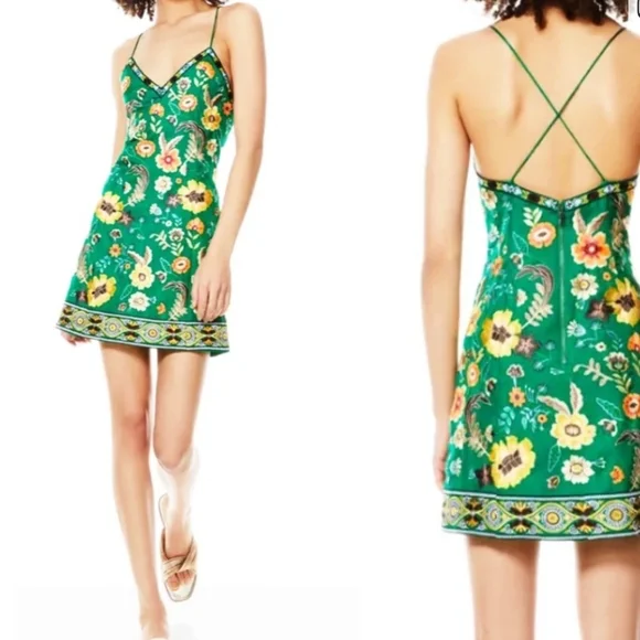 Alice and Olivia Tayla Lantern Floral Green Dress - Picture 1 of 6